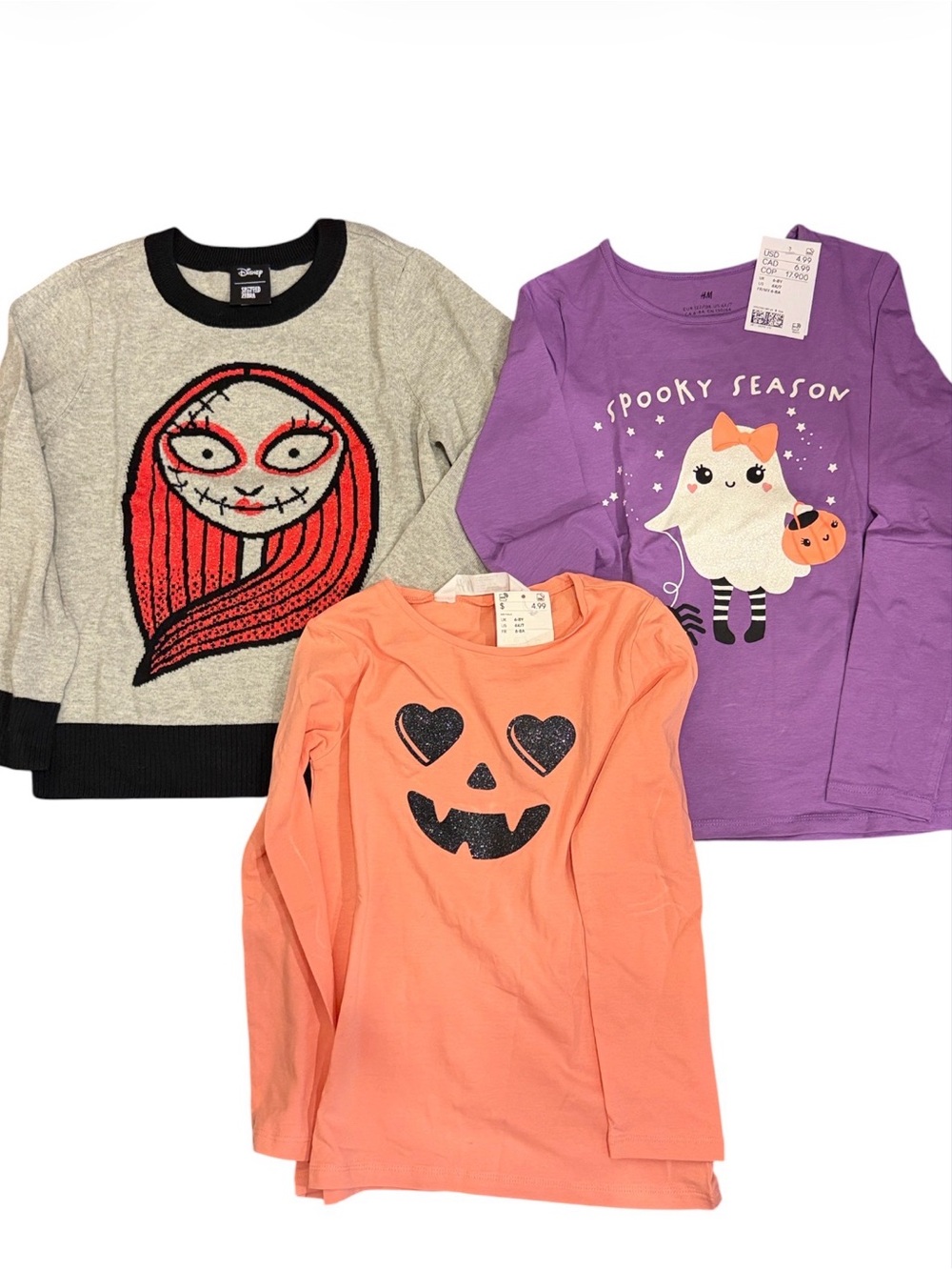 Halloween tops. H&M Orange Pumpkin Face Long Sleeve Tee - Kids 6/7